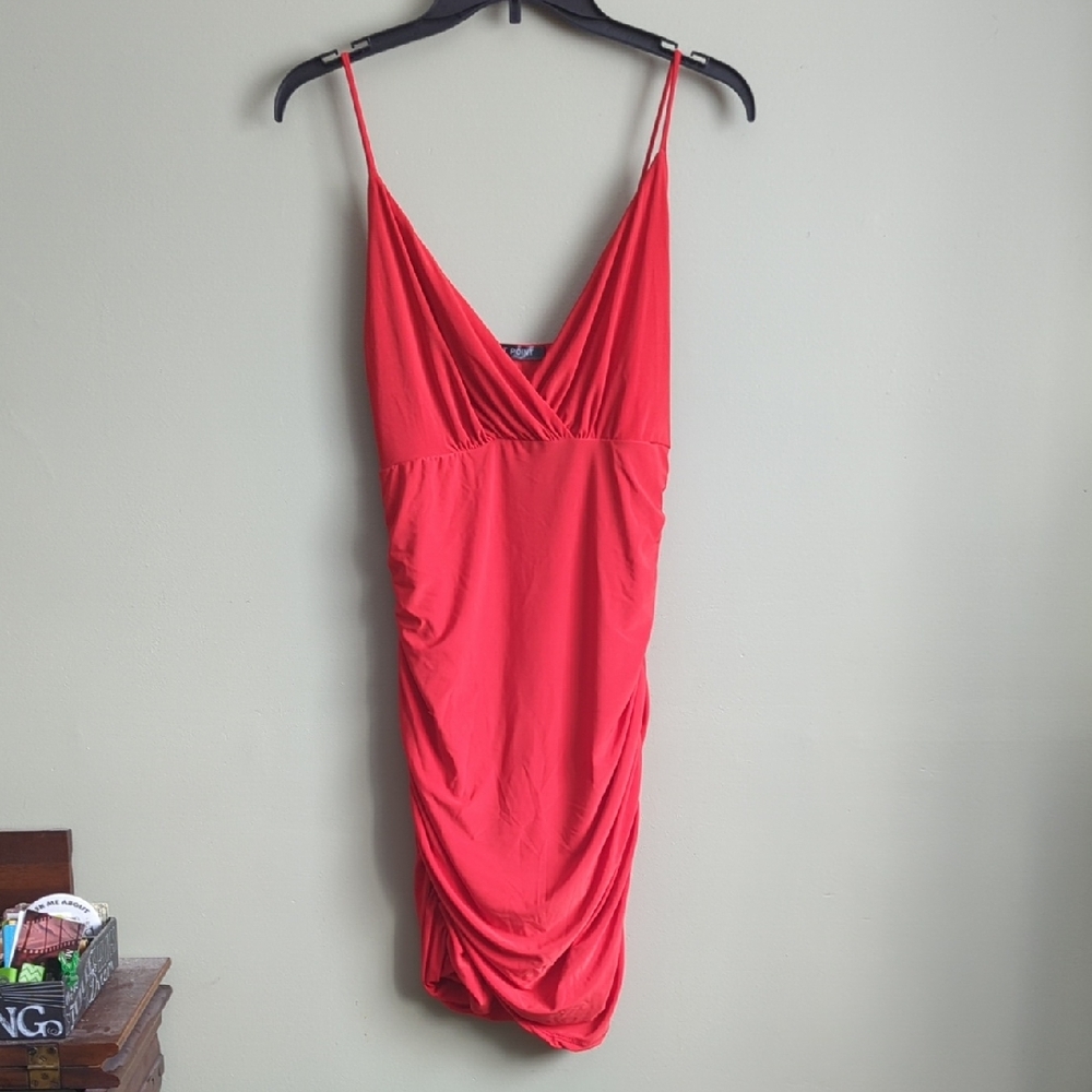 Elegant Red Draped Dress - Size: Large